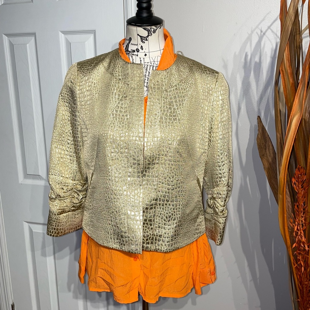 NWOT Anthracite Brocade Jacquard Embossed Bolero crop shiny metallic evening 10